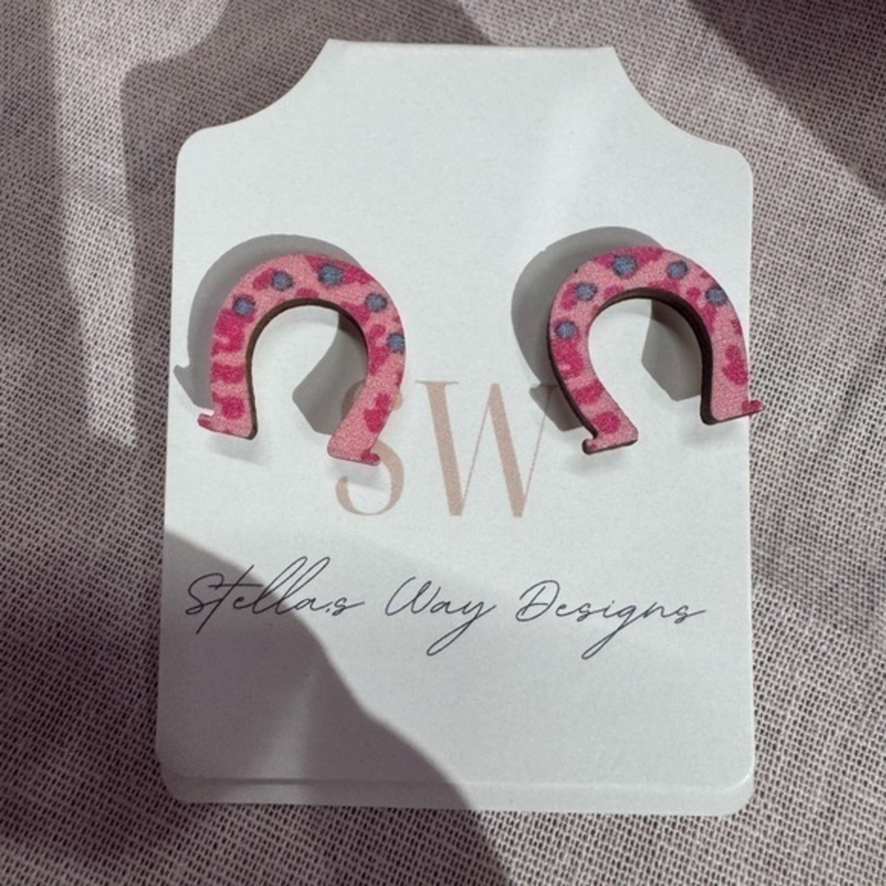 Cowboy horseshoe cheetah print earrings